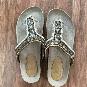 Skemo Brown Beaded Sandal, Size 10.